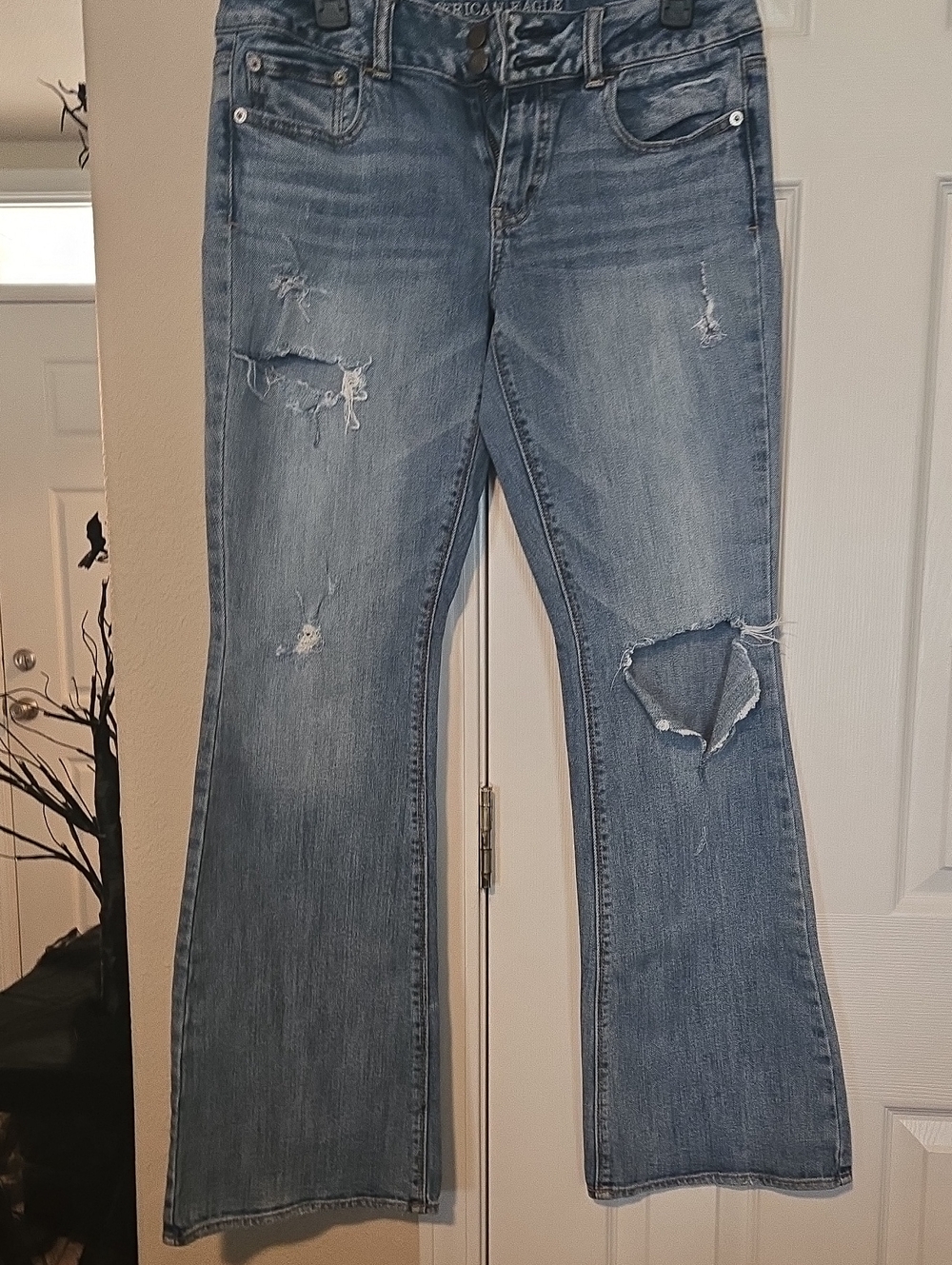 American Eagle Outfitters Light Wash Distressed Flare Jeans